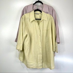 Avenue Button Up Shirts Linen and Cotton Set Pastel 3/4 Sleeve Plus Size